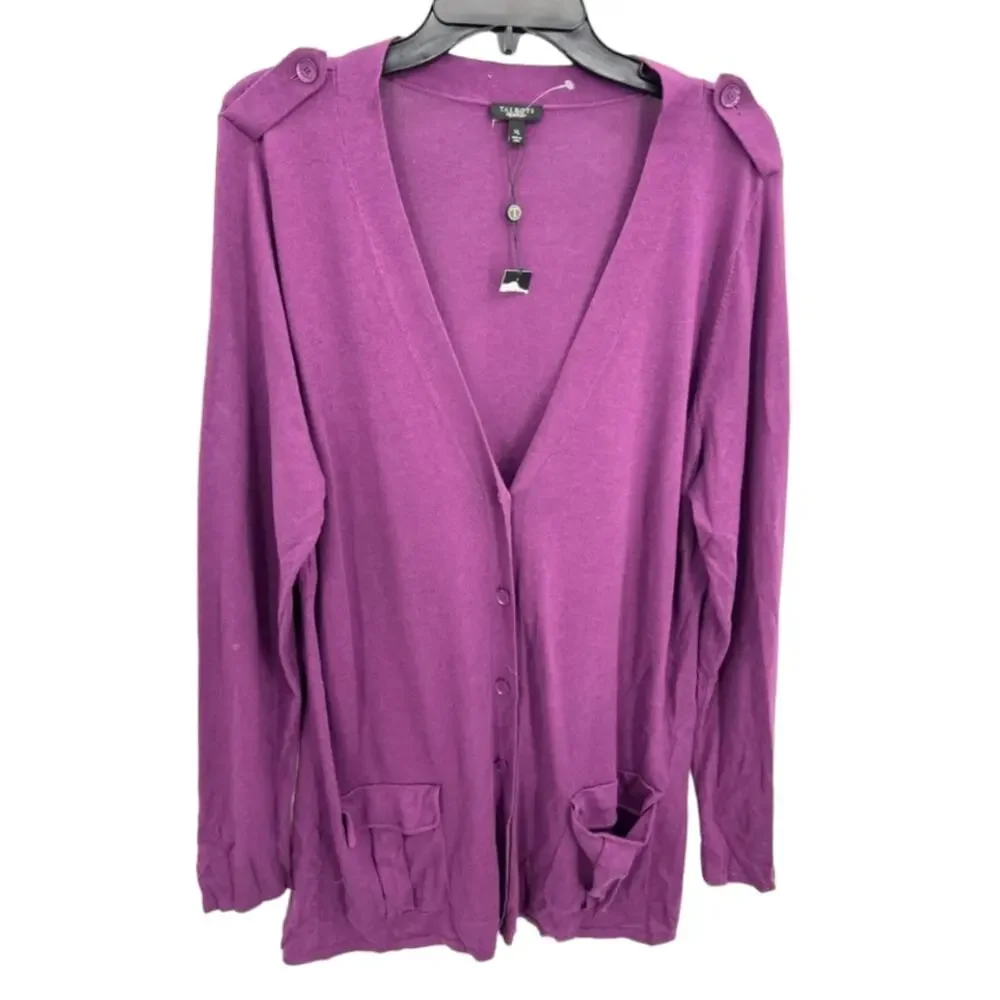 Talbots‎ Purple Lightweight Cardigan Sweater with Epaulets  Plus Size 3X New